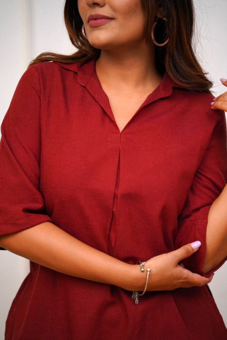 Women’s Red Solid Pure Rayon Co-ord Set