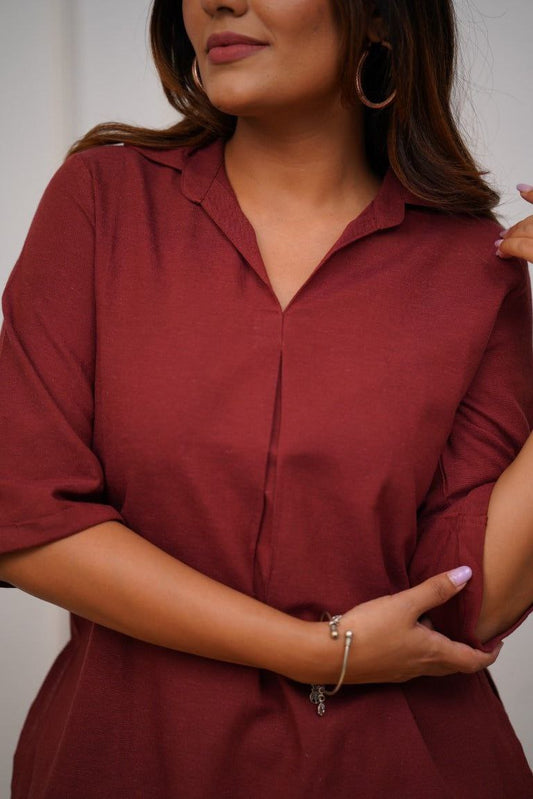 Women’s Maroon Solid Pure Rayon Co-ord Set