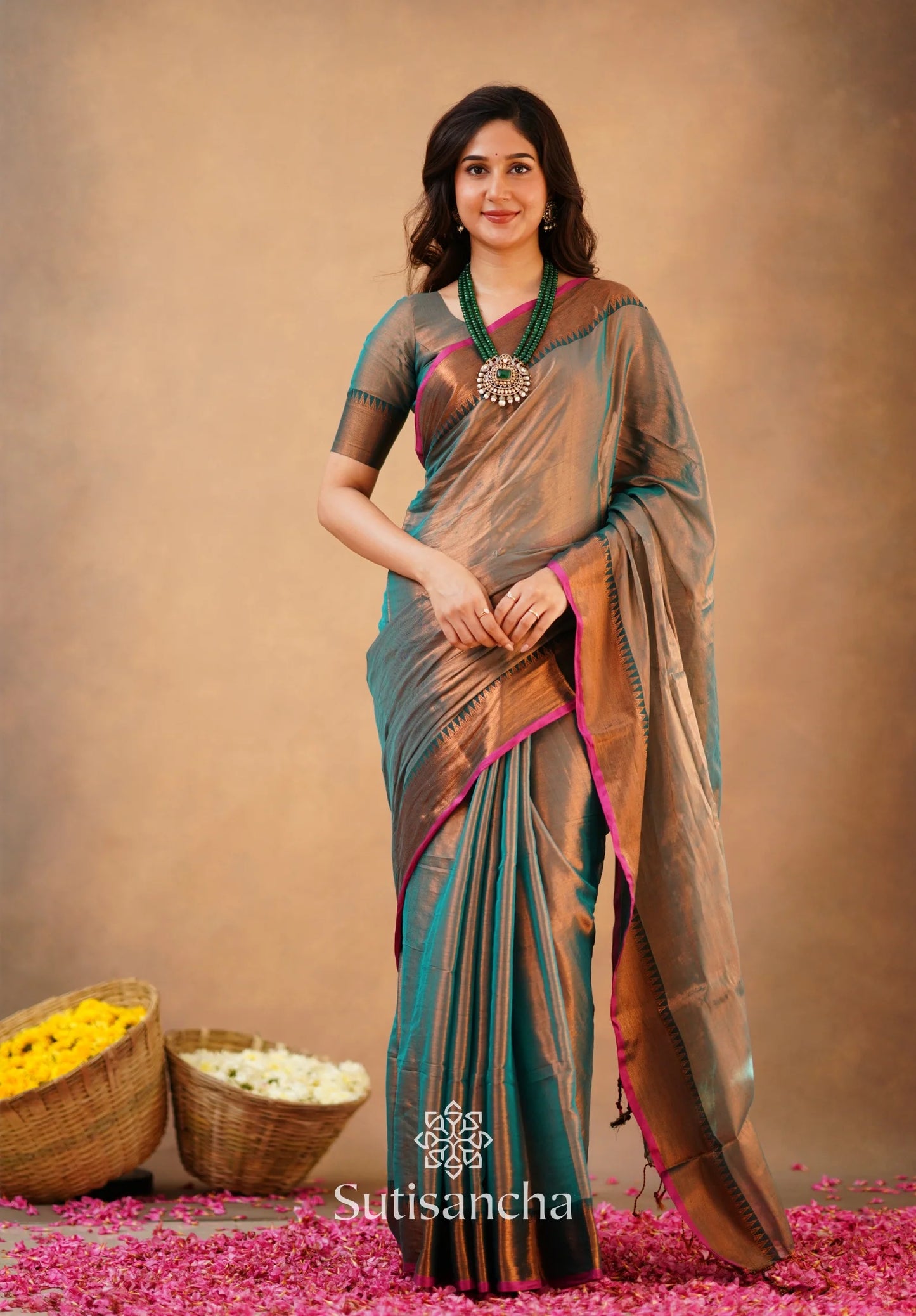 Rama Green Handloom Cotton Tissue Saree