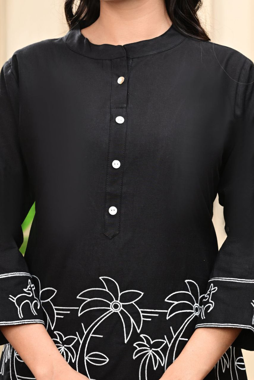 Trendy Black Embroidered Cotton Blend Co-ord Set for Women
