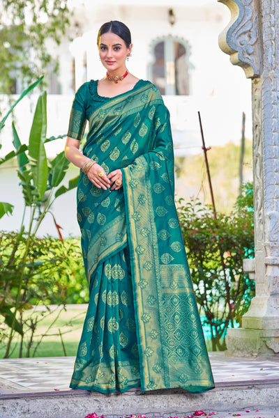 Woven Banarasi Jacquard, Silk Blend Saree With Unstitched Blouse  (Light Blue)