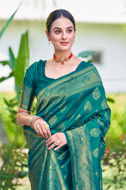 Woven Banarasi Jacquard, Silk Blend Saree With Unstitched Blouse  (Light Blue)