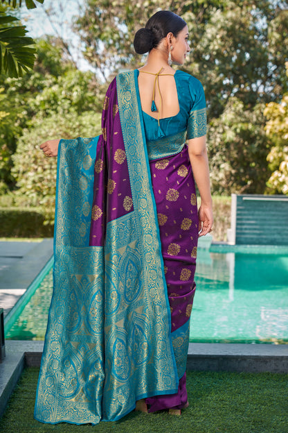Woven Kanjivaram Jacquard, Silk Blend Saree With Unstitched Blouse(Wine)