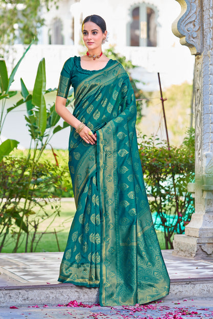 Woven Banarasi Jacquard, Silk Blend Saree With Unstitched Blouse  (Light Blue)