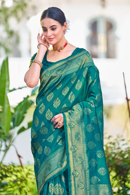 Woven Banarasi Jacquard, Silk Blend Saree With Unstitched Blouse  (Light Blue)