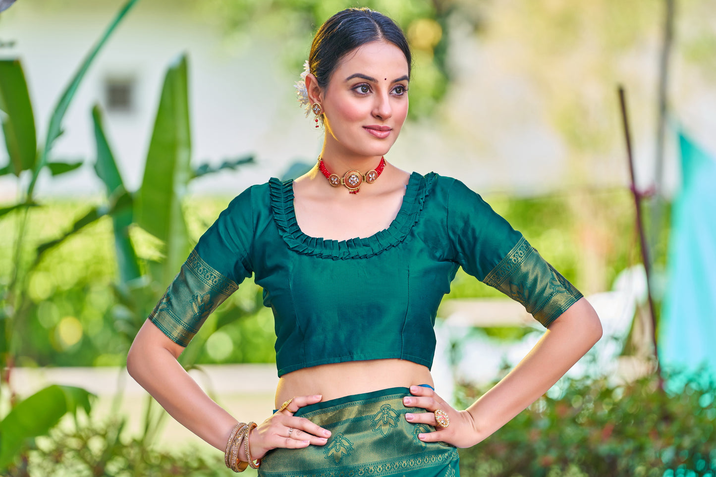 Woven Banarasi Jacquard, Silk Blend Saree With Unstitched Blouse  (Light Blue)