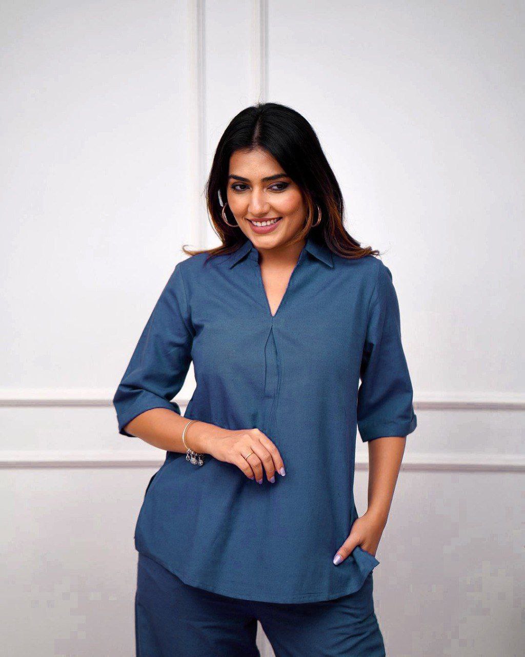 Women’s Teal Blue Solid Pure Rayon Co-ord Set