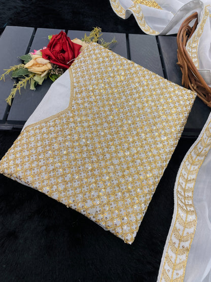 Elegant White Rangoli Silk Blend Saree with Embellished Border & Unstitched Blouse