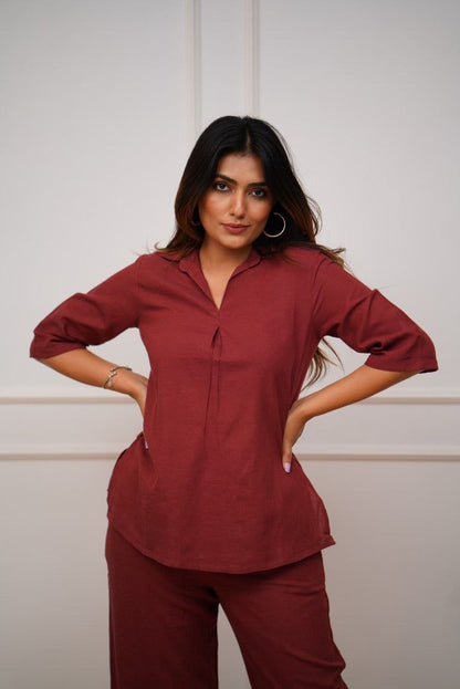 Women’s Maroon Solid Pure Rayon Co-ord Set