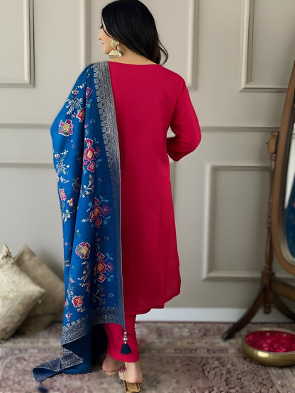 Rani Royal Blue Grace Embroidered Kurta, Churidar & Dupatta Set