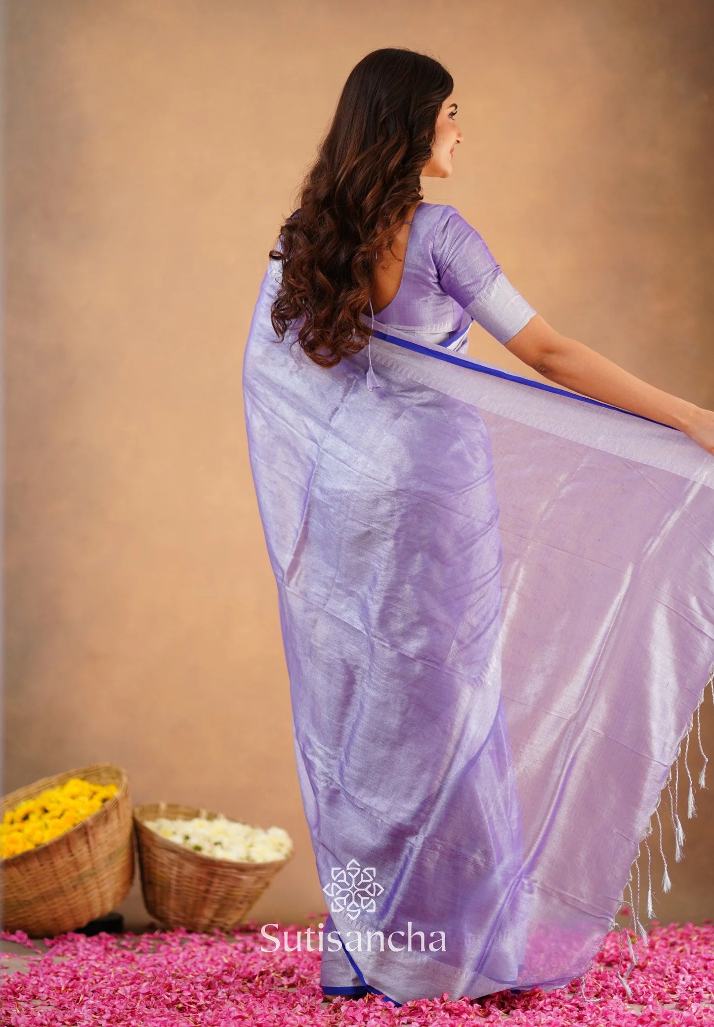 Lavender Handloom Cotton Tissue Saree