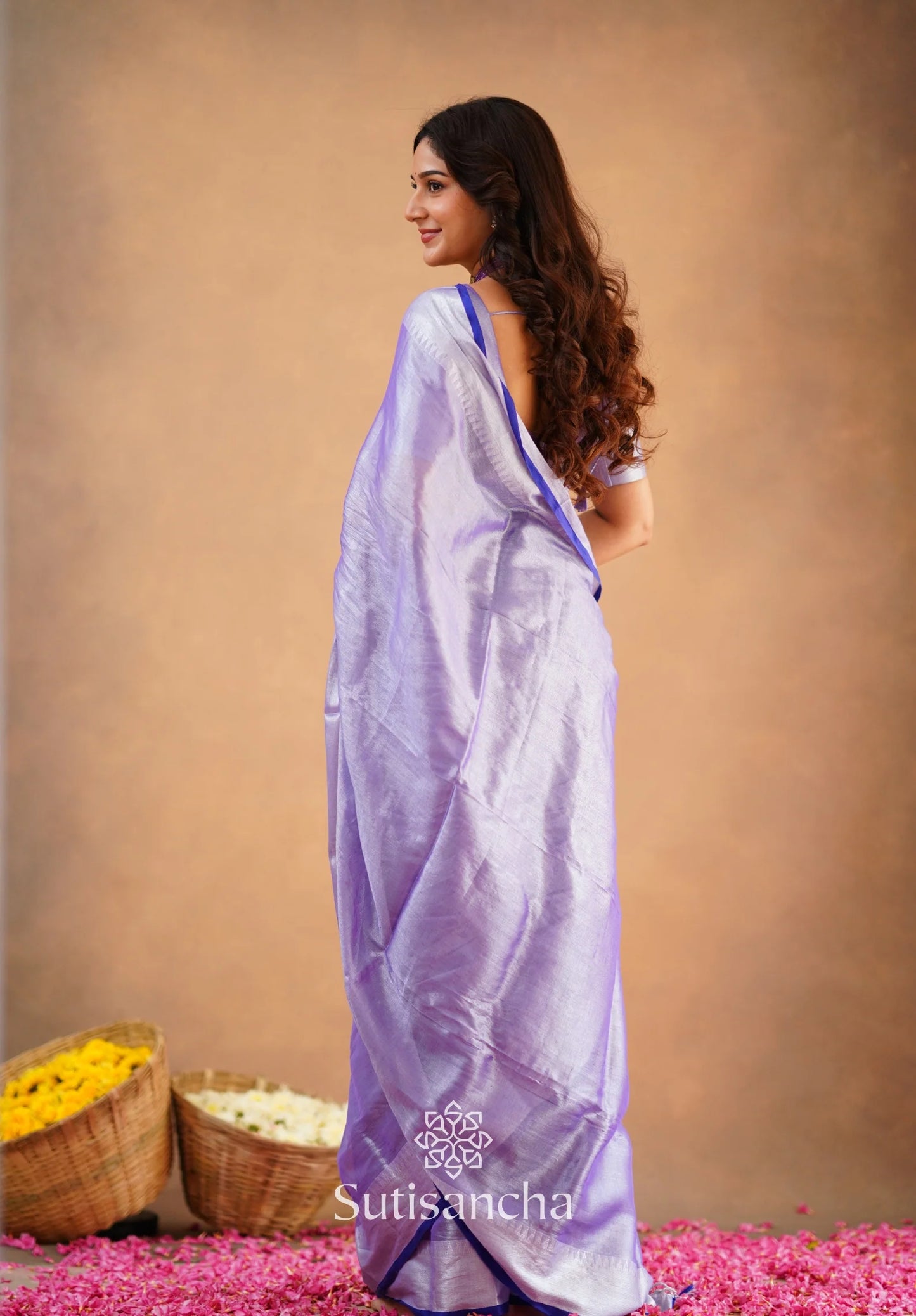 Lavender Handloom Cotton Tissue Saree