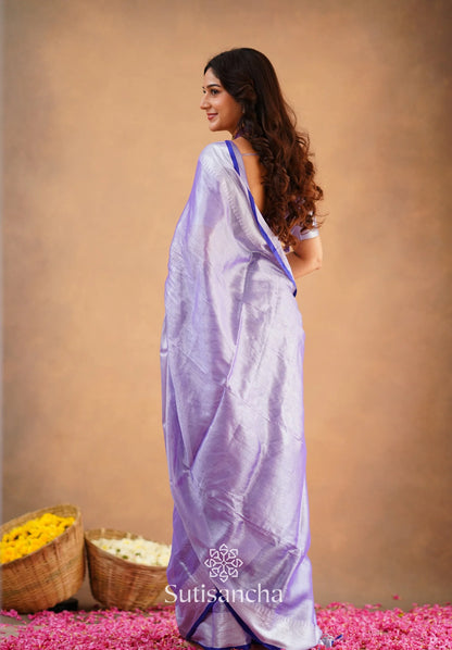 Lavender Handloom Cotton Tissue Saree