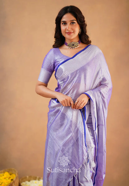 Lavender Handloom Cotton Tissue Saree