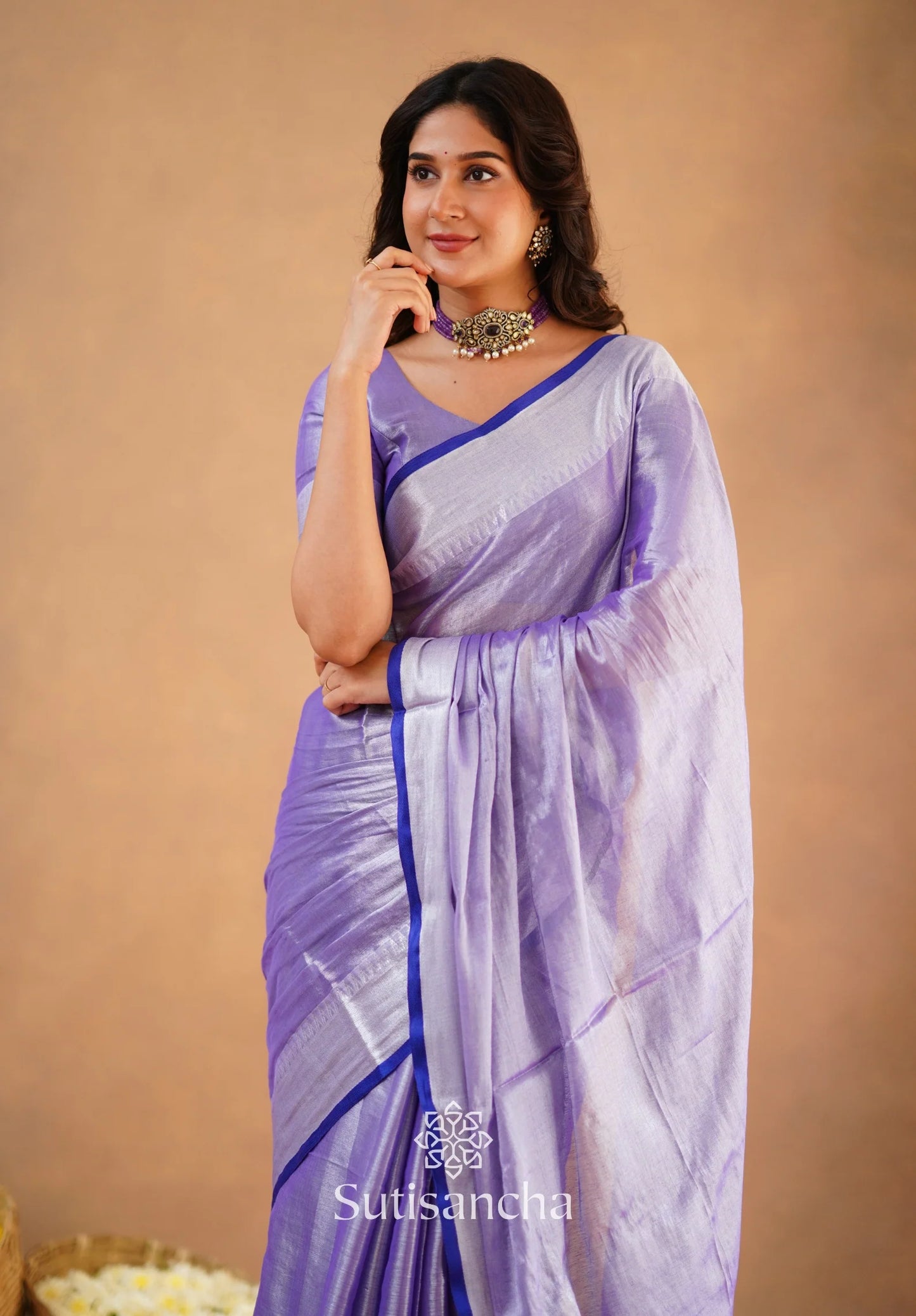 Lavender Handloom Cotton Tissue Saree