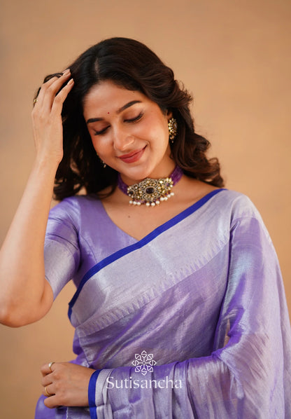 Lavender Handloom Cotton Tissue Saree