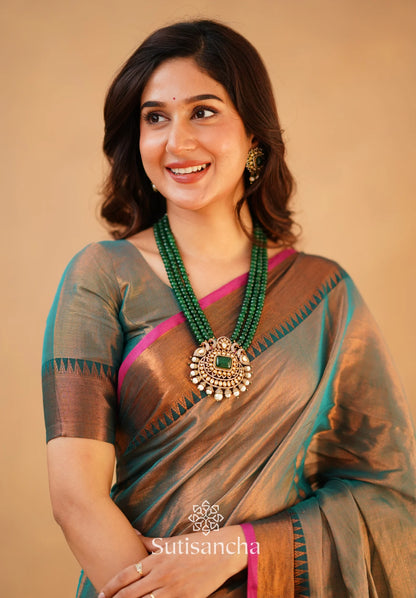 Rama Green Handloom Cotton Tissue Saree