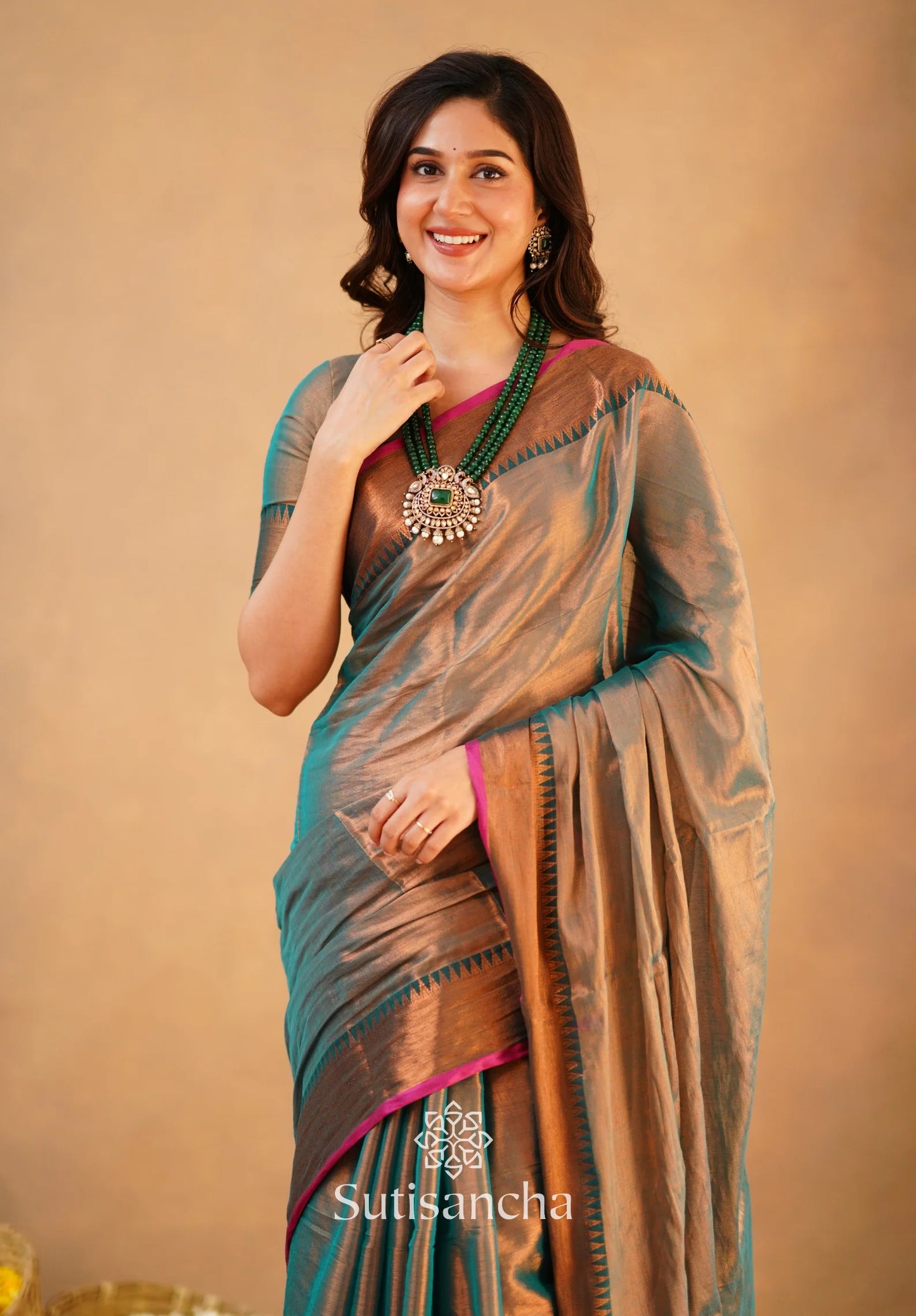 Rama Green Handloom Cotton Tissue Saree