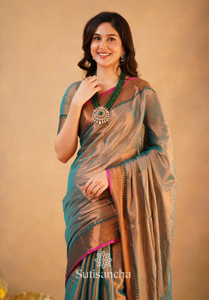 Rama Green Handloom Cotton Tissue Saree