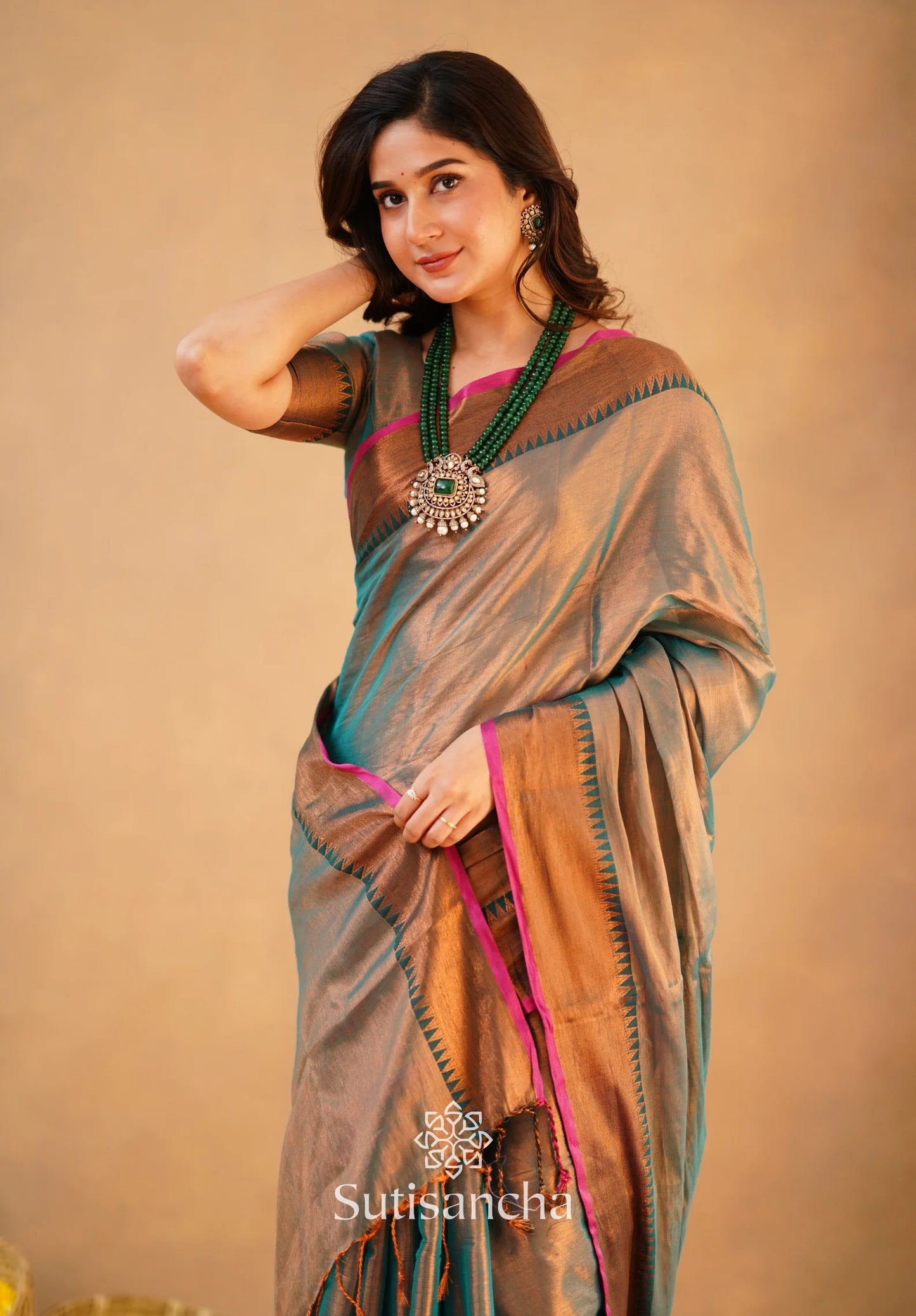Rama Green Handloom Cotton Tissue Saree