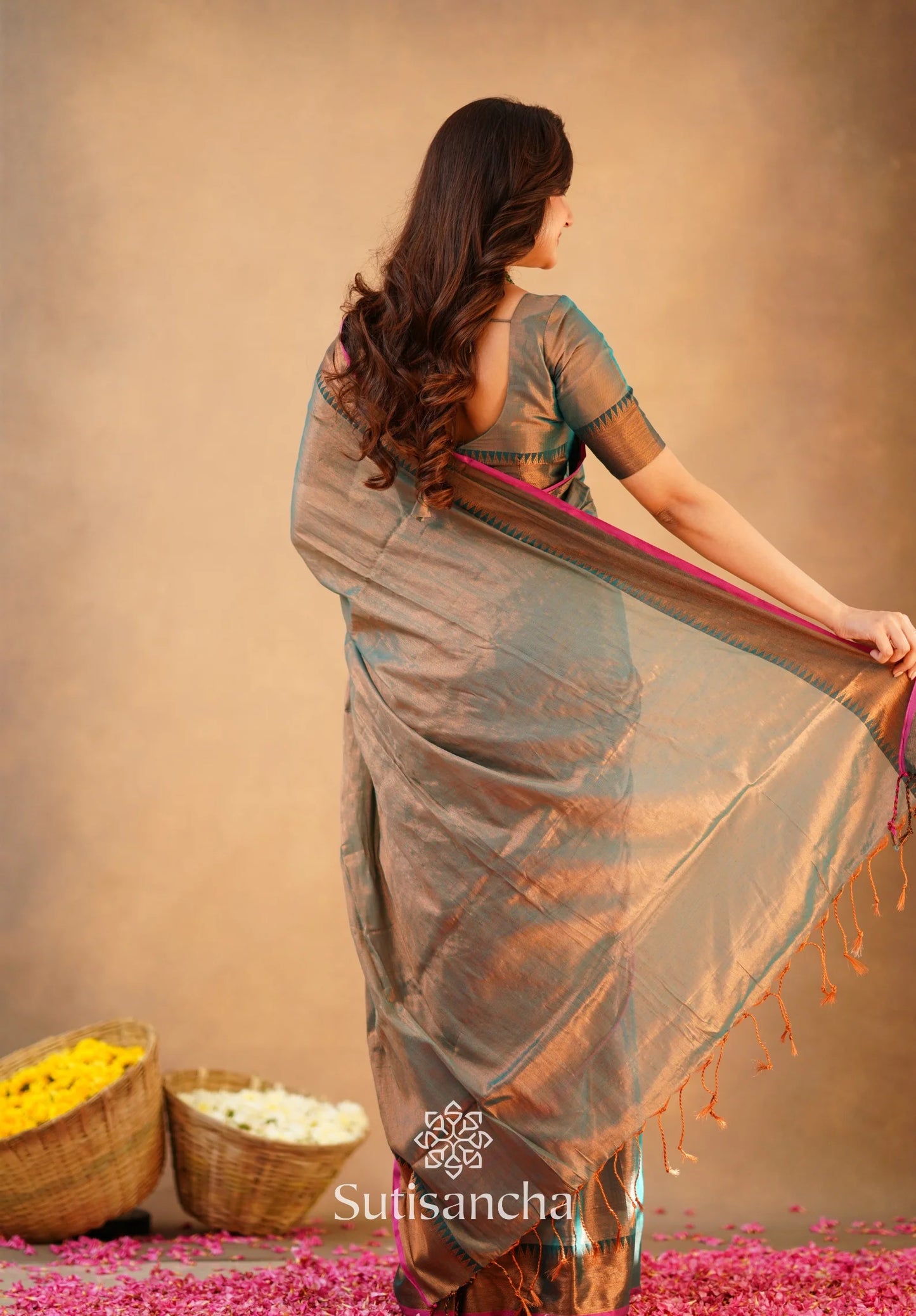 Rama Green Handloom Cotton Tissue Saree