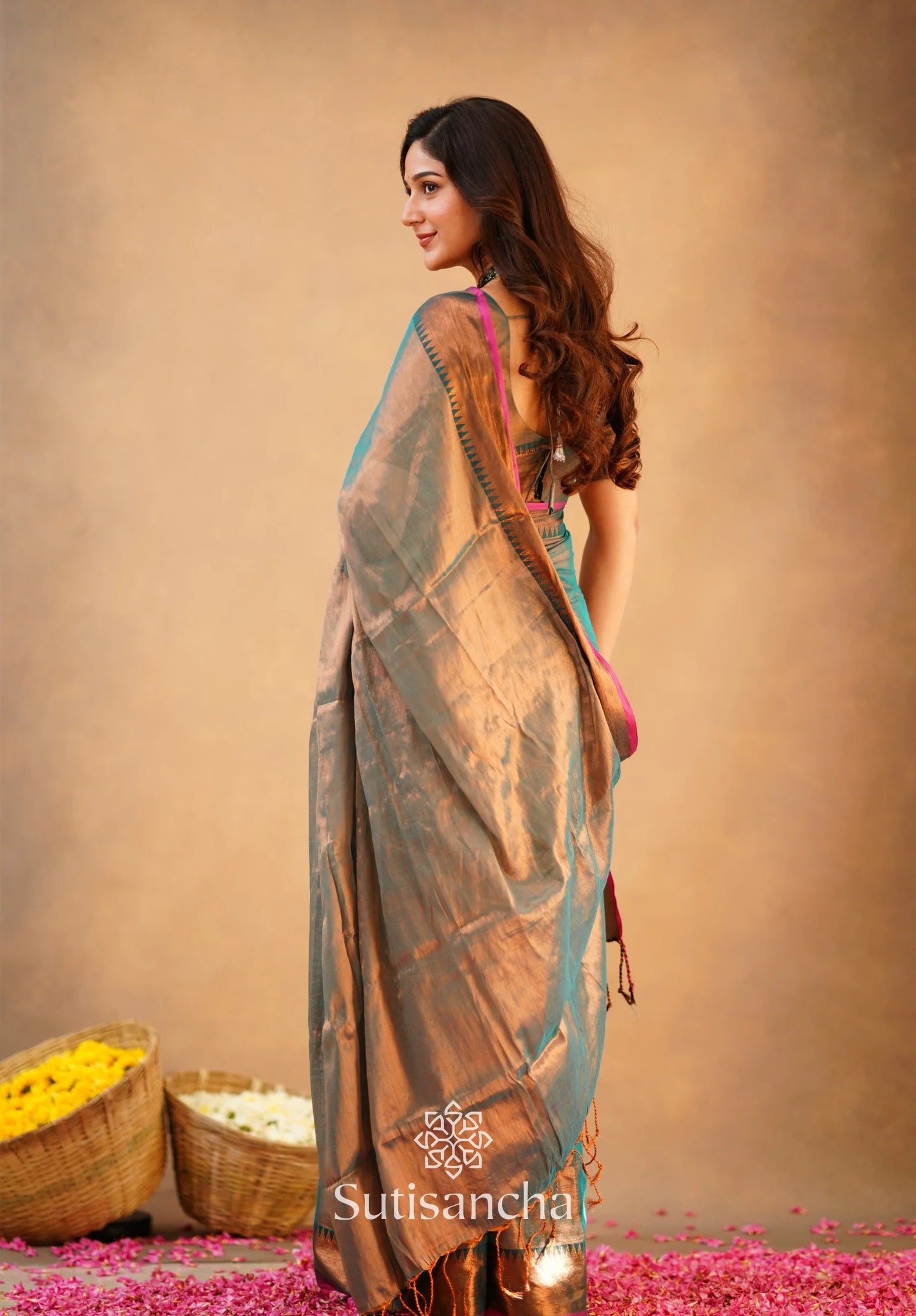 Rama Green Handloom Cotton Tissue Saree