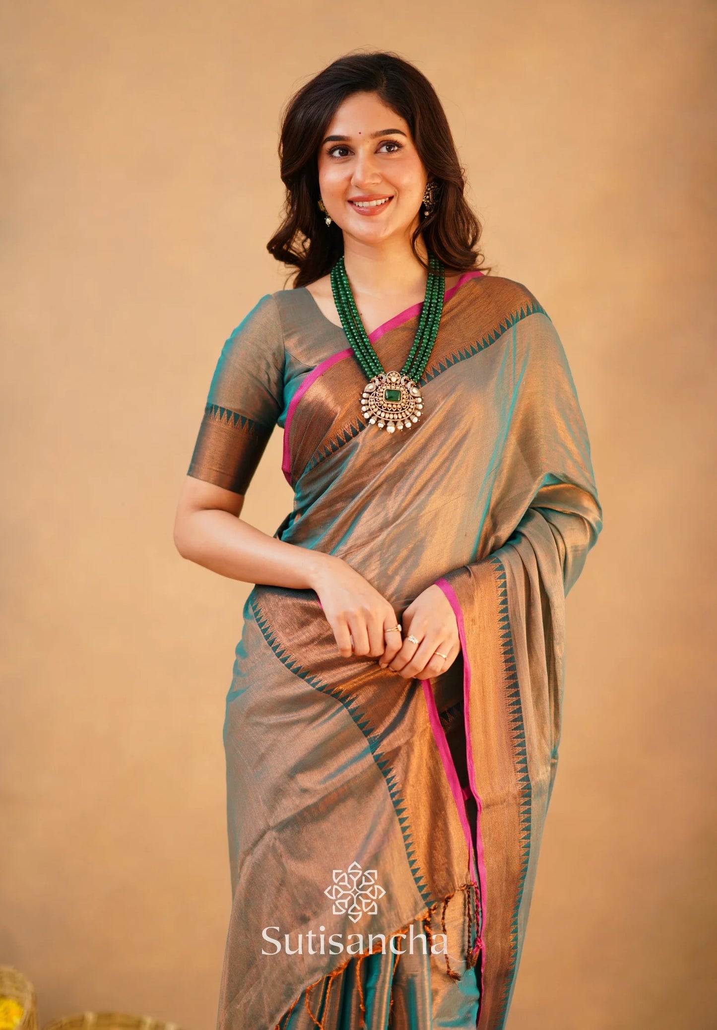 Rama Green Handloom Cotton Tissue Saree