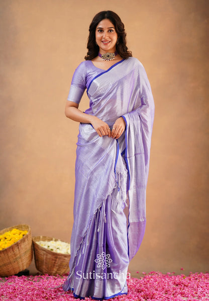 Lavender Handloom Cotton Tissue Saree