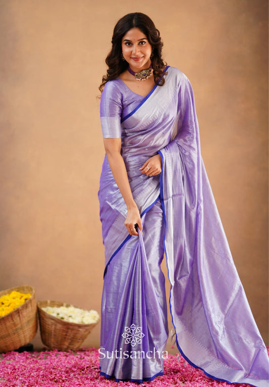 Lavender Handloom Cotton Tissue Saree