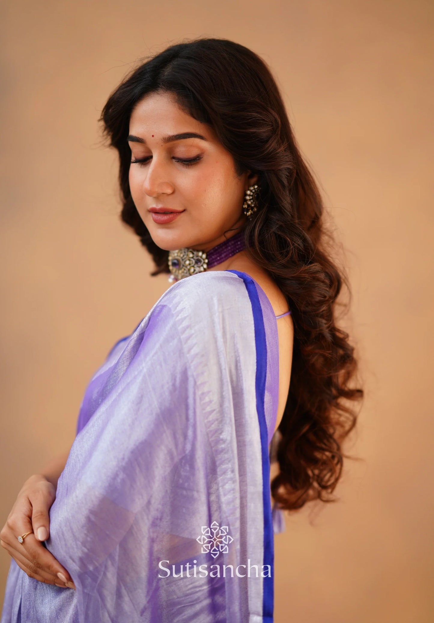 Lavender Handloom Cotton Tissue Saree