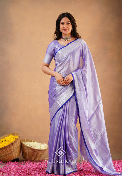 Lavender Handloom Cotton Tissue Saree