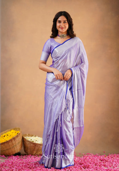 Lavender Handloom Cotton Tissue Saree