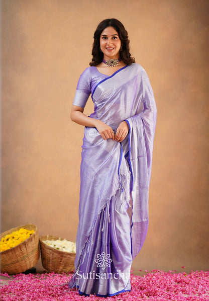 Lavender Handloom Cotton Tissue Saree