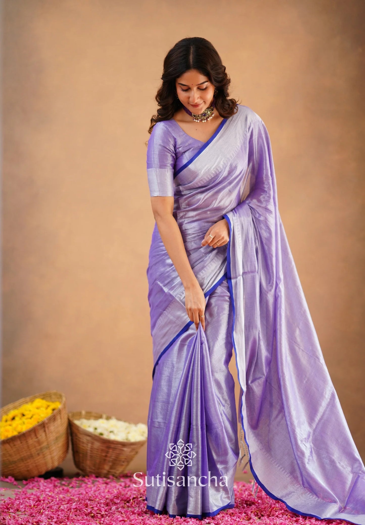 Lavender Handloom Cotton Tissue Saree