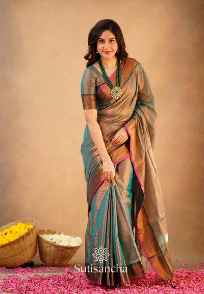 Rama Green Handloom Cotton Tissue Saree