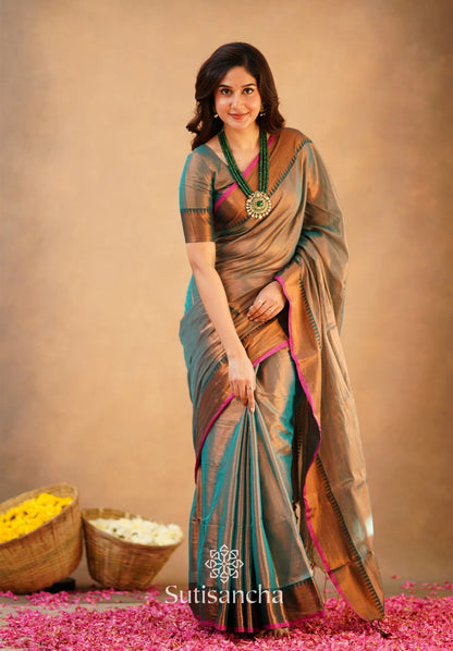 Rama Green Handloom Cotton Tissue Saree