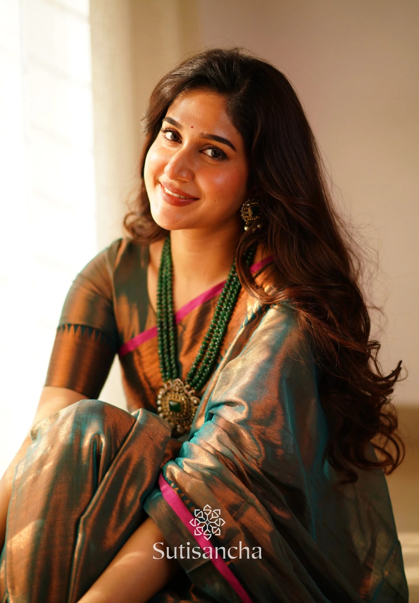 Rama Green Handloom Cotton Tissue Saree