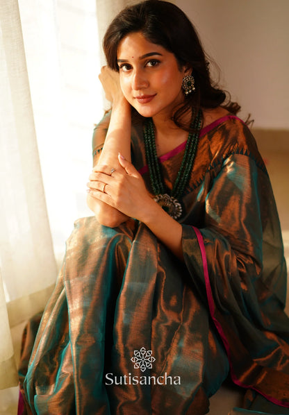 Rama Green Handloom Cotton Tissue Saree